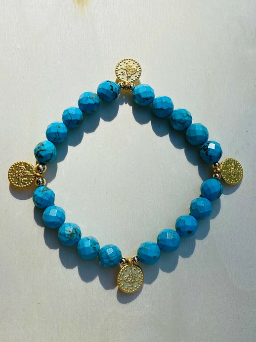 Turquoise Color Howlite & Coins elastic Bracelet