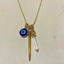 Load image into Gallery viewer, Evil Eye, Crystal & Mien Stick Necklace