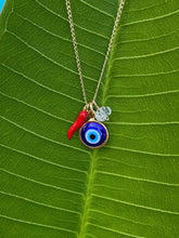Load image into Gallery viewer, Lucky Evil Eye Necklace with Cornicello & Protective Herkimer Crystal