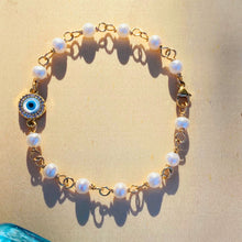 Load image into Gallery viewer, Evil Eye and Pearl Bracelet