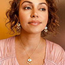 Load image into Gallery viewer, IOS Glass Evil Eye & Pearls Drop Earrings