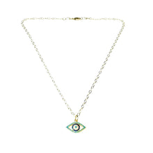 Load image into Gallery viewer, Evil Eye Necklace with Cubic Zirconia & Aquamarine-Colored Accents