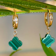 Load image into Gallery viewer, Lucky n’ Ears Malachite Clover Earrings
