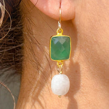 Load image into Gallery viewer, Lush Green and Soft Pink square dangly Earrings