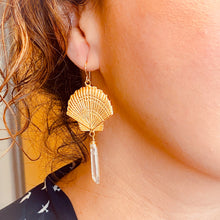 Load image into Gallery viewer, Scallop Shell &amp; Crystal Quartz Earrings
