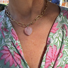 Load image into Gallery viewer, Rose Quartz HEART Necklace w/Link chain