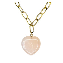 Load image into Gallery viewer, Rose Quartz HEART Necklace w/Link chain