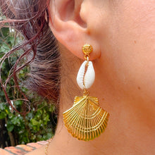 Load image into Gallery viewer, Scallop and Cowrie Shell Earrings