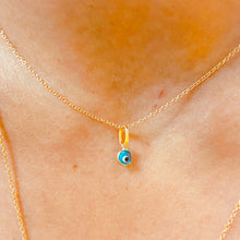 Load image into Gallery viewer, 14Kt GOLD Tiny Aqua Evil Eye Necklace