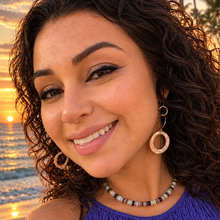 Load image into Gallery viewer, Beach portrait with the multi-color Heishi necklace