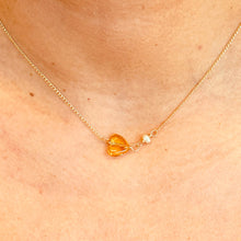 Load image into Gallery viewer, Tiny Citrine Heart &amp; Pearl Necklace
