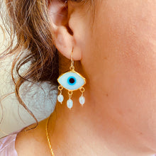 Load image into Gallery viewer, IOS Evil eye and pearl earrings