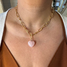 Load image into Gallery viewer, Rose Quartz HEART Necklace w/Link chain