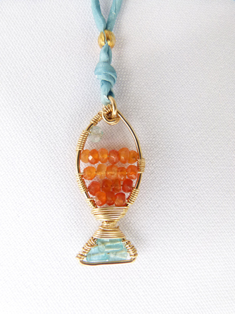Handcrafted Mini Mosaic Fish Necklace Carnelian