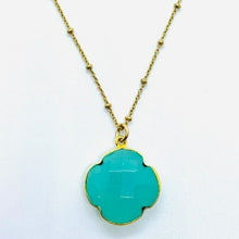 Load image into Gallery viewer, Blue-Green Chalcedony Clover Necklace