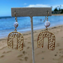 Load image into Gallery viewer, Lucky “U” Sea Fan and Pearl Earrings