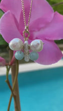 Load and play video in Gallery viewer, Handcrafted Butterfly Necklace - Pearls and Blue Amazonite