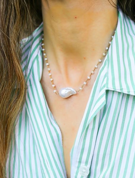 Baroque Pearl and Rosary Necklace