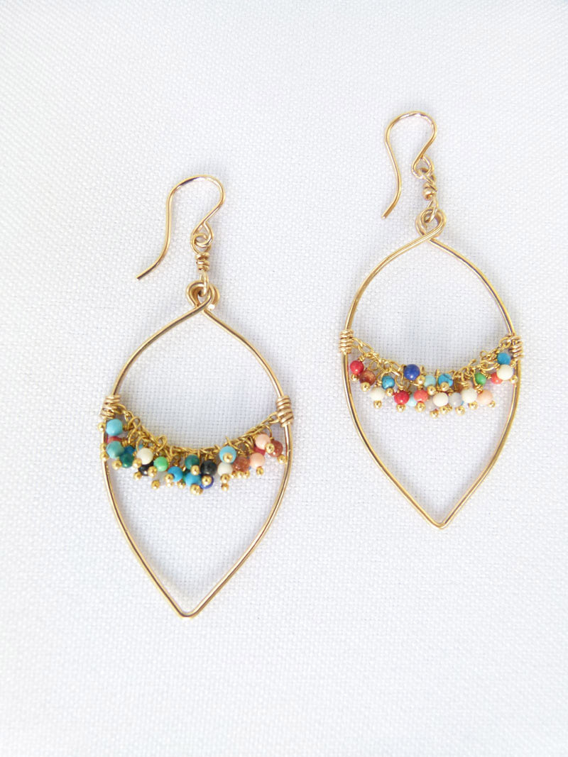 Leaf shaped Hoops with colorful natural gemstones
