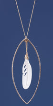 Load image into Gallery viewer, .Almond shape Frame long Necklace with a dangling horn feather
