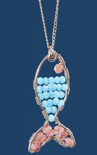Load image into Gallery viewer, Handcrafted Fish Mosaic Necklace - Amazonite &amp; Sunstone
