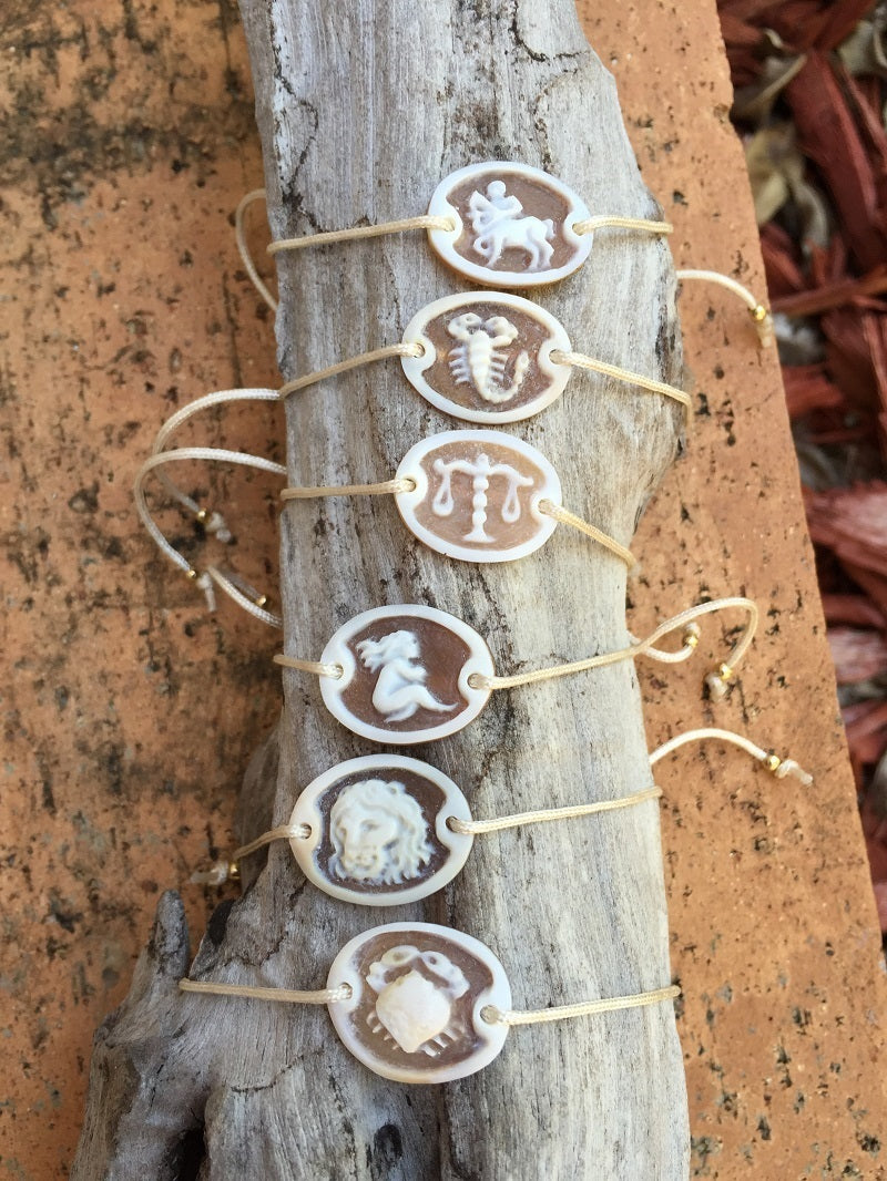 Hand carved shell zodiac sign cameo Bracelets.