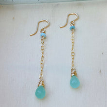 Load image into Gallery viewer, Chalcedony, Amazonite & Peridot Dangly Earrings