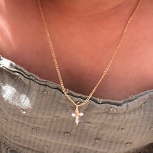 Load image into Gallery viewer, Tiny Pearl Cross Necklace