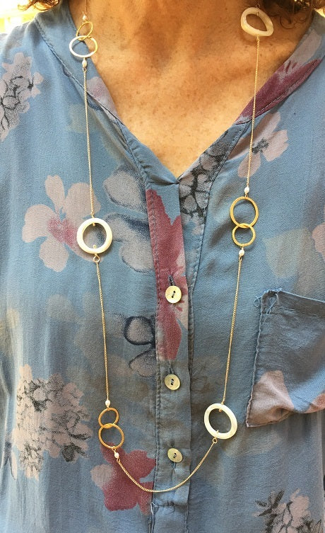 Brass & Mother of Pearl Hoops Necklace