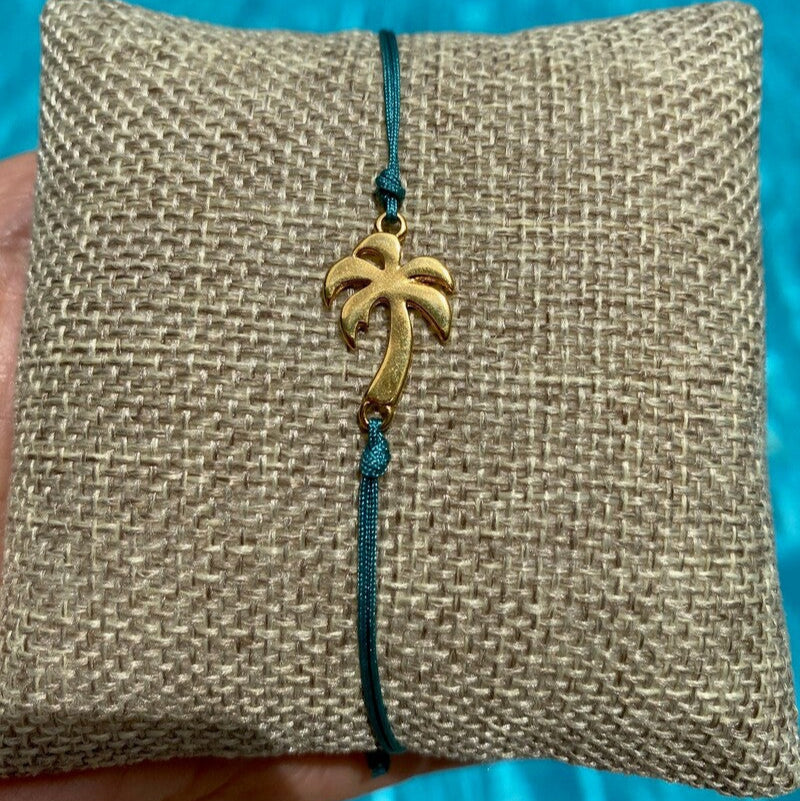 Palm Tree adjustable Teal cord Bracelet – Lexi Handcrafted Jewelry