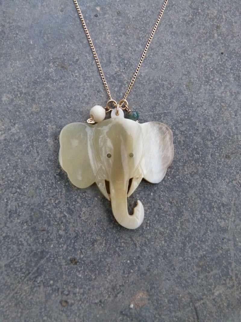 Horn Elephant charm Necklace with natural stones