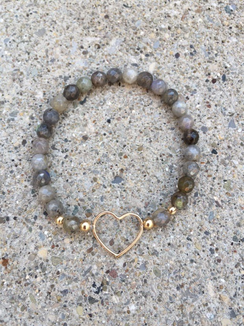Labradorite semi-precious stones Bracelet w/handmade Heart