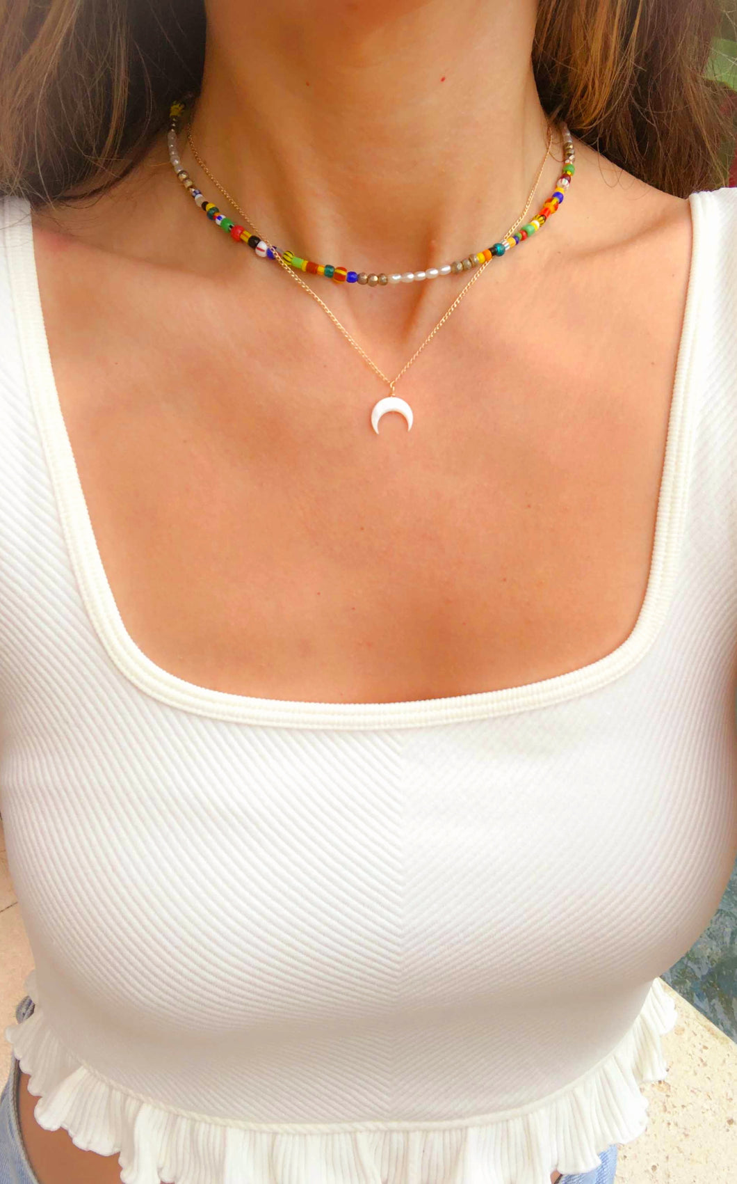 Mother of Pearl Tiny Crescent Moon Necklace