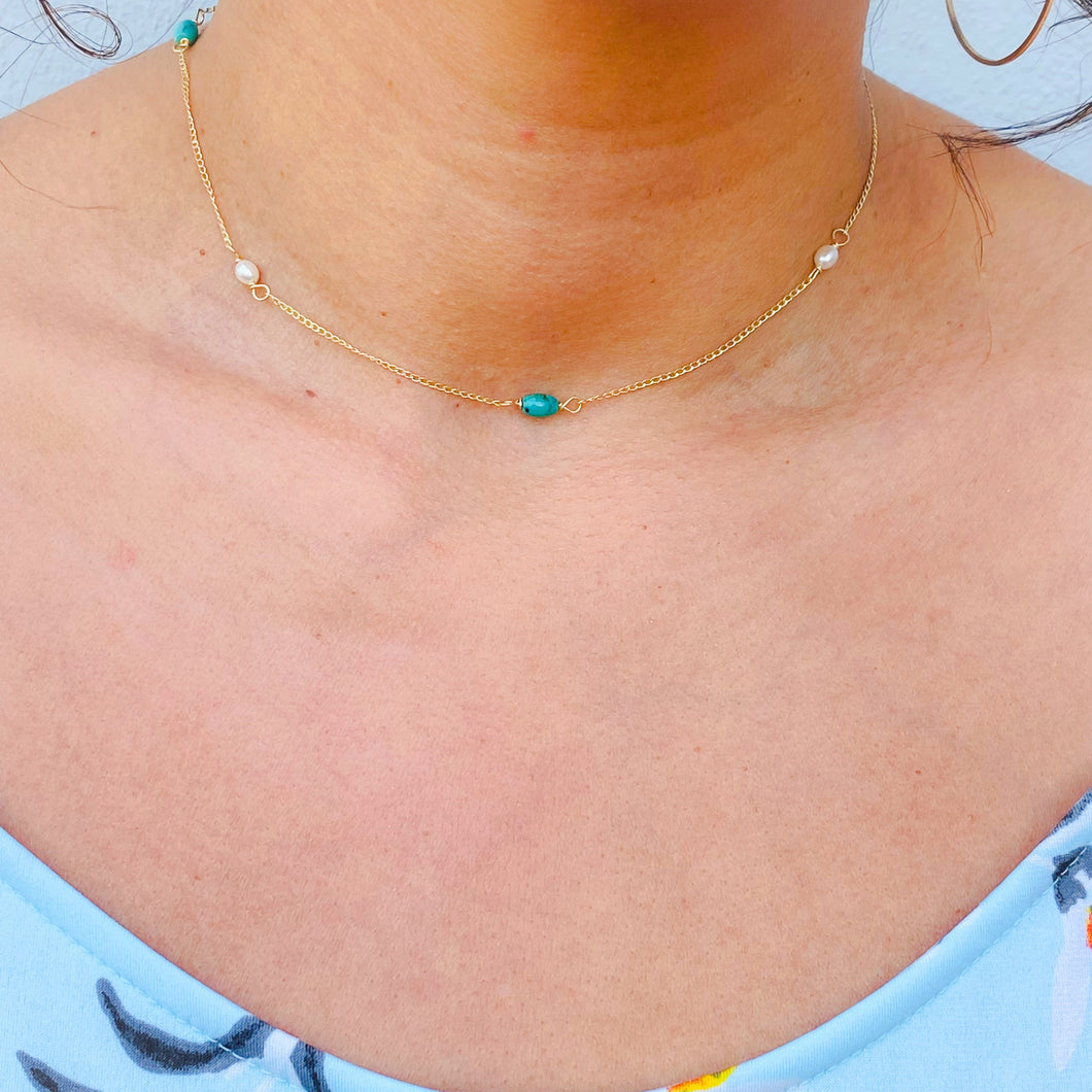 Mykonos Choker Turquoise and Pearl
