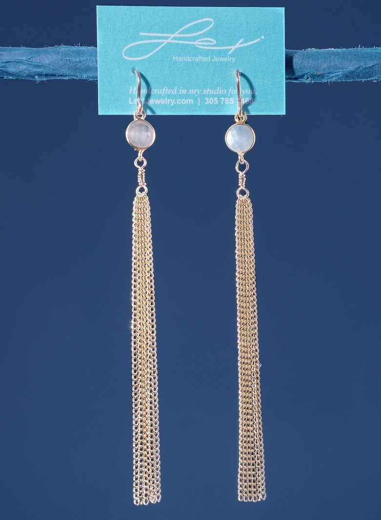 .Natural stone and dangling chain Earrings