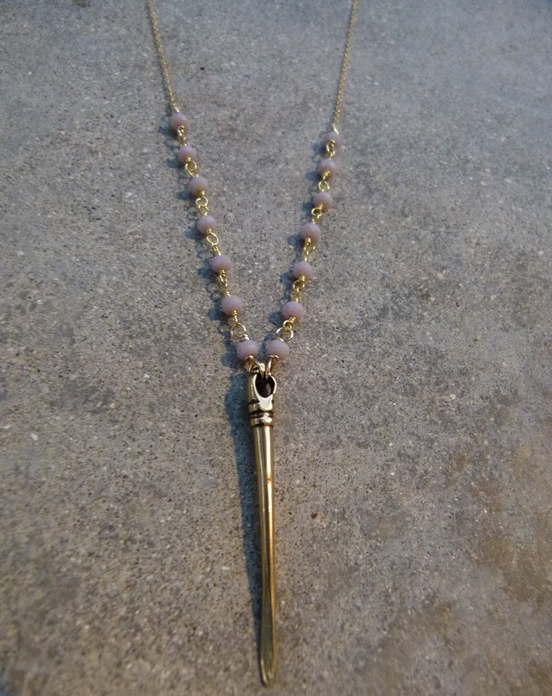 14kt Gold filled Needle Necklace with Pink Opal Rosary style chain