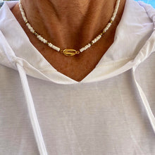 Load image into Gallery viewer, Waves of White Golden Cowry and Shell Choker