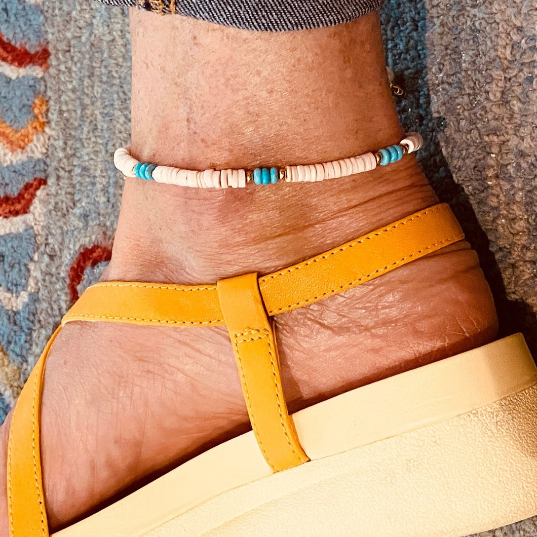 Beachy Pink & Turquoise Anklet