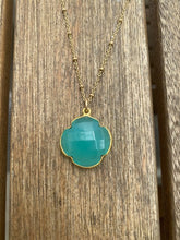 Load image into Gallery viewer, Blue-Green Chalcedony Clover Necklace