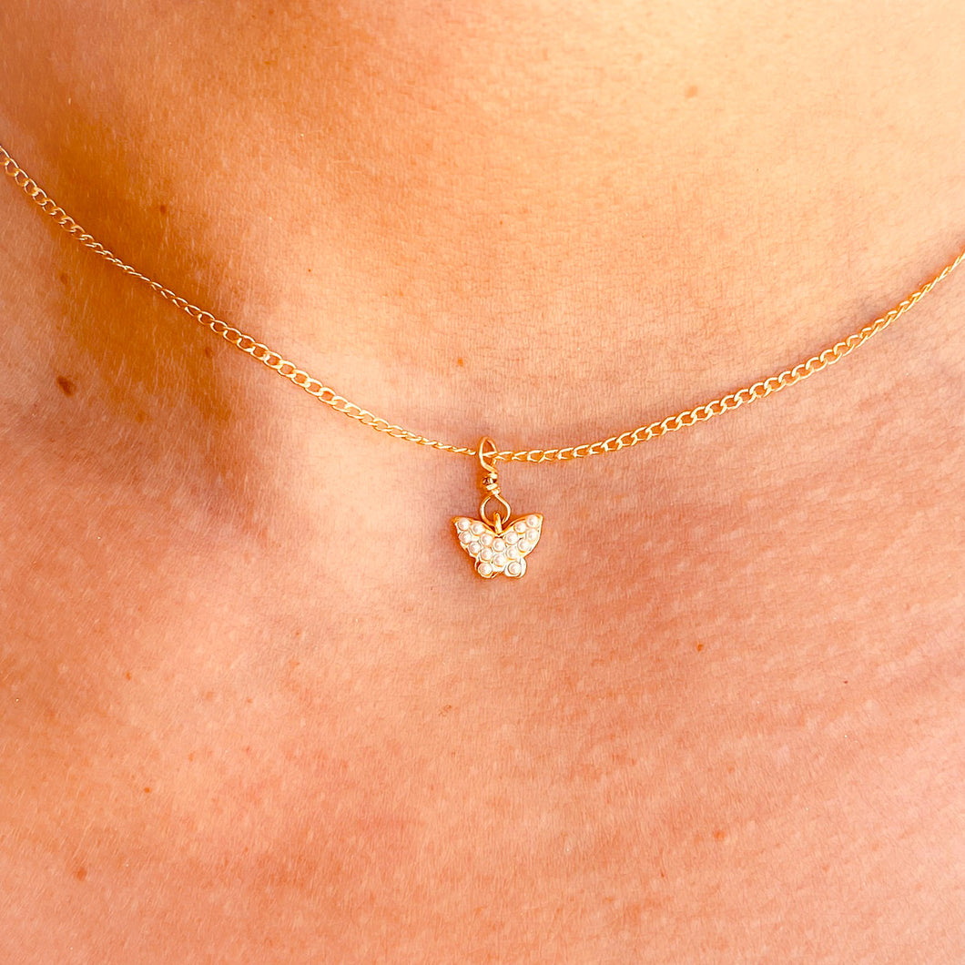 Farfalla Tiny Pearl Butterfly Necklace