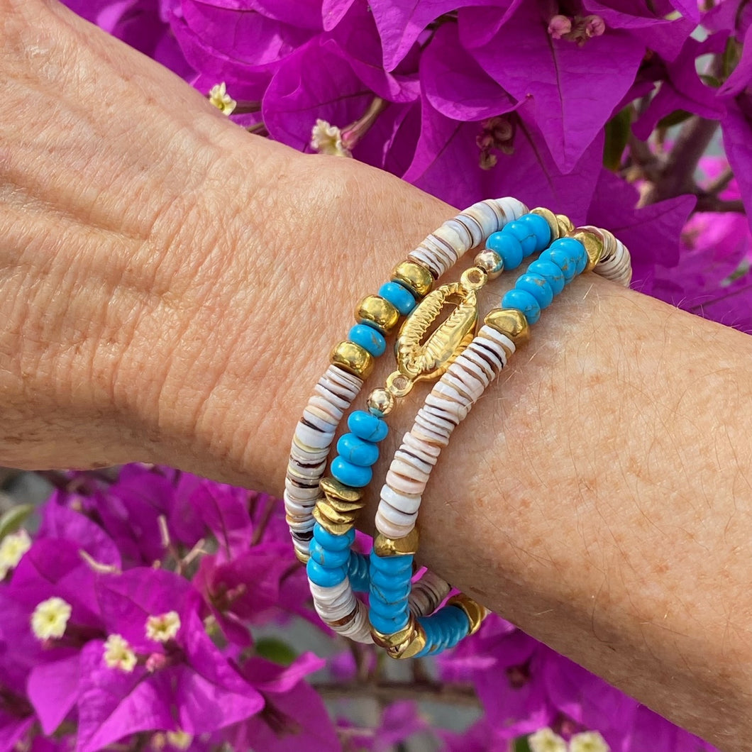 Making Waves Cowry Shell Turquoise Bracelet trio