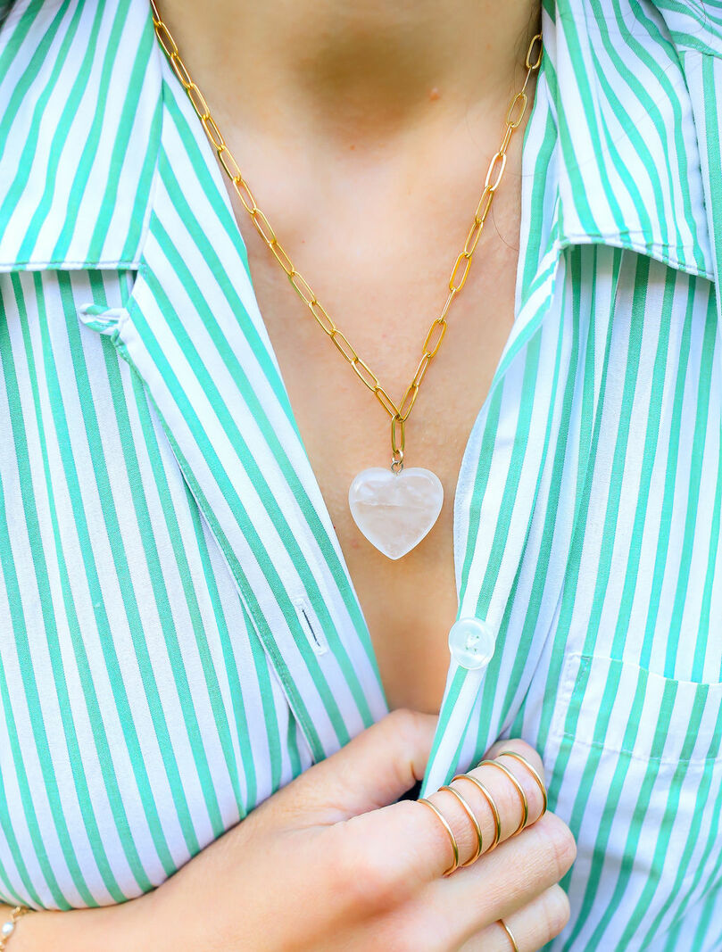 Rose Quartz HEART Necklace w/Link chain