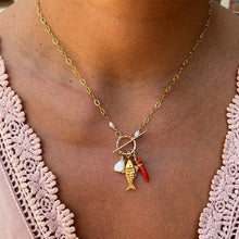 Load image into Gallery viewer, Toggle Necklace w/Fishie, Coral & Oyster Pearl