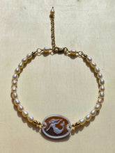 Load image into Gallery viewer, Hand carved Shell Mermaid Cameo Bracelet w/Pearls
