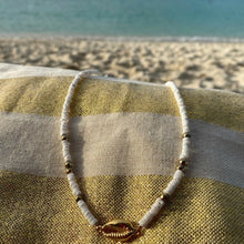 Load image into Gallery viewer, Waves of White Golden Cowry and Shell Choker

