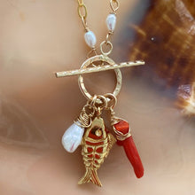 Load image into Gallery viewer, Toggle Necklace w/Fishie, Coral & Oyster Pearl