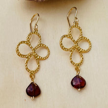 Load image into Gallery viewer, Flower/Clover Garnet Earrings