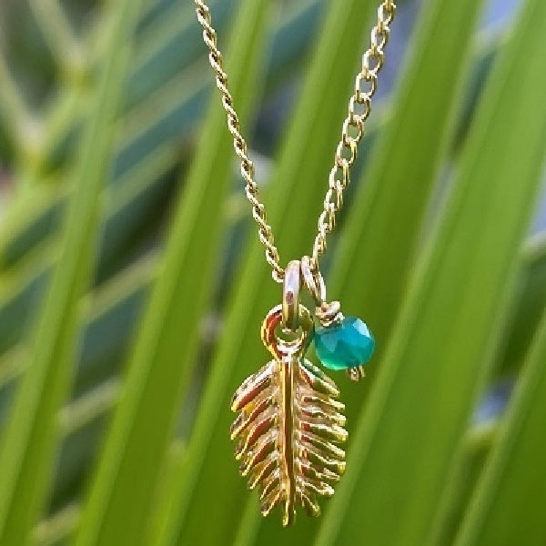 .Tiny Palm Green Onyx Leaf Necklace