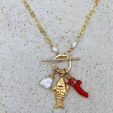 Load image into Gallery viewer, Toggle Necklace w/Fishie, Coral & Oyster Pearl