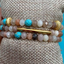 Load image into Gallery viewer, Blue Agate and Rainbow Moonstone Trio